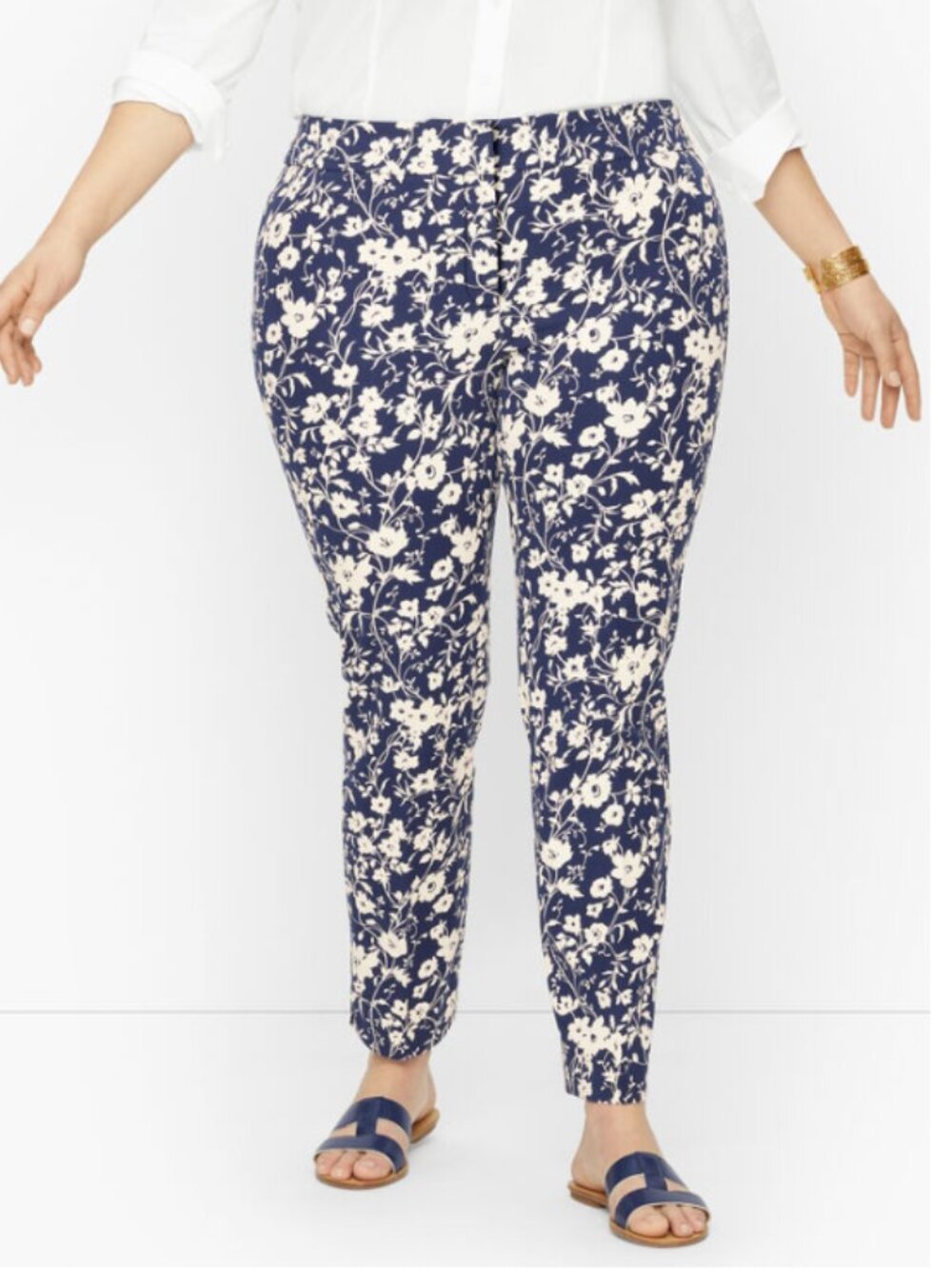 Talbots Chatham Fly Front Ankle Pants | Blue Floral | 16W